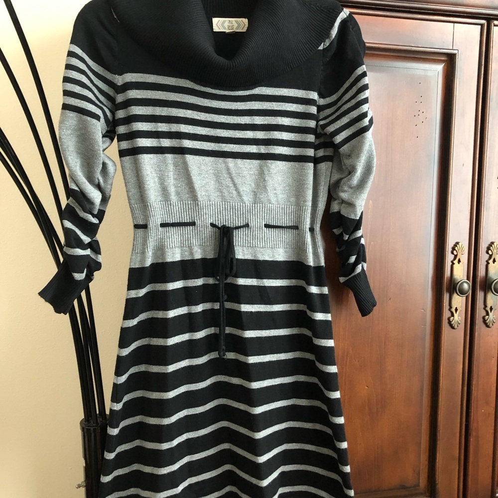 Striped Black and Gray Sweater Dress Size S